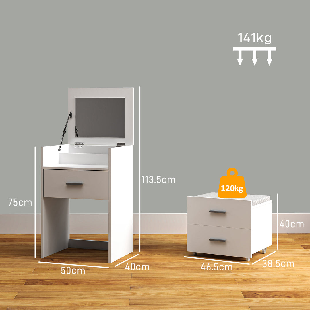 Vanity Desk with Mirror, Modern Dressing Table and Stool with 2 - view 3