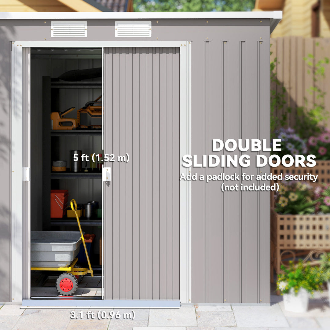 7 x 4ft Galvanised Steel Garden Shed, with Foundation Kit - Grey
