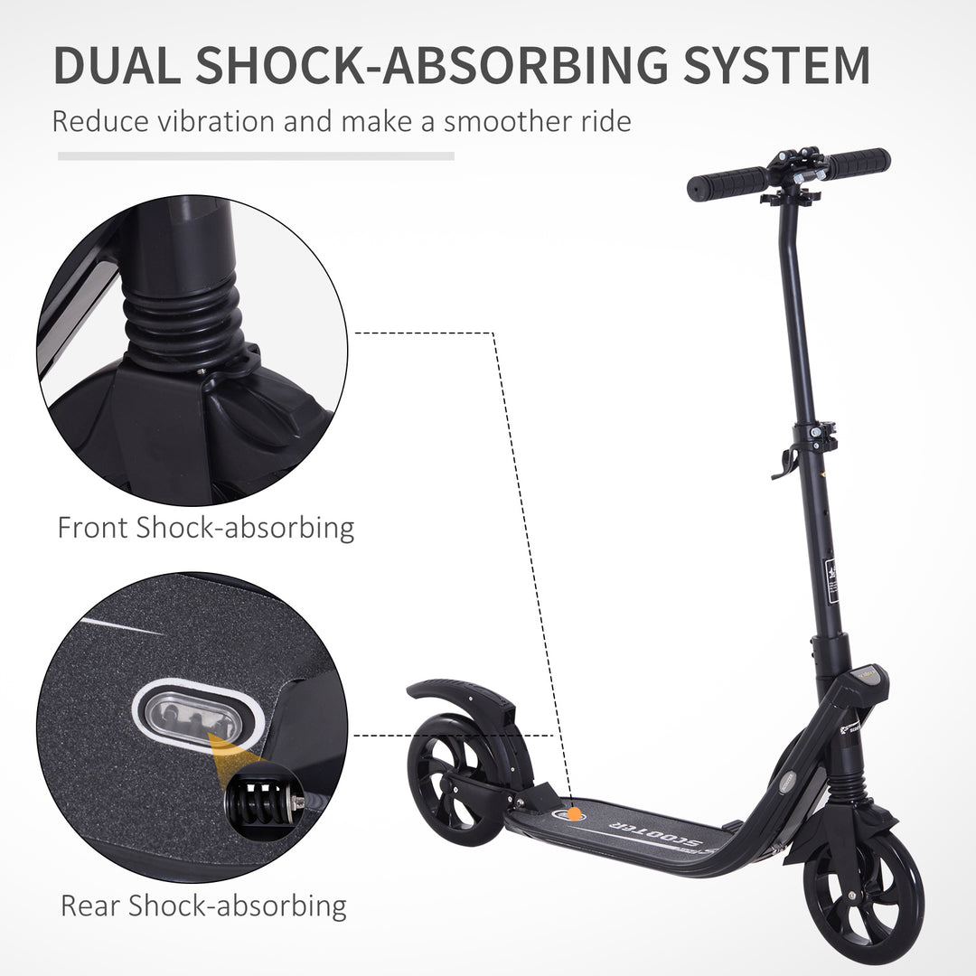 MCL Folding Kick Scooter Hight-Adjustable Urban Scooter w/ Rear Brake, Double Shock Absorption System & 2 Big Wheels, For 14+ Teens Adult, Black