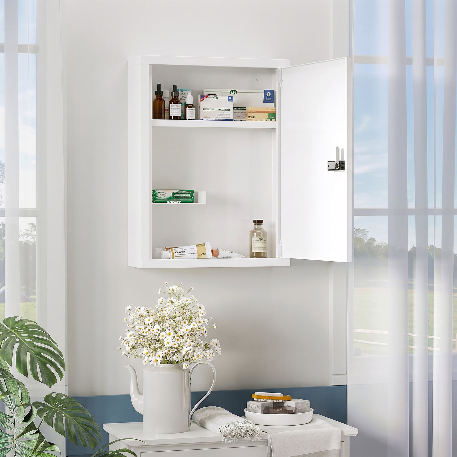 Wall Mount Medicine Cabinet, Bathroom Cabinet with Combination Lock, D