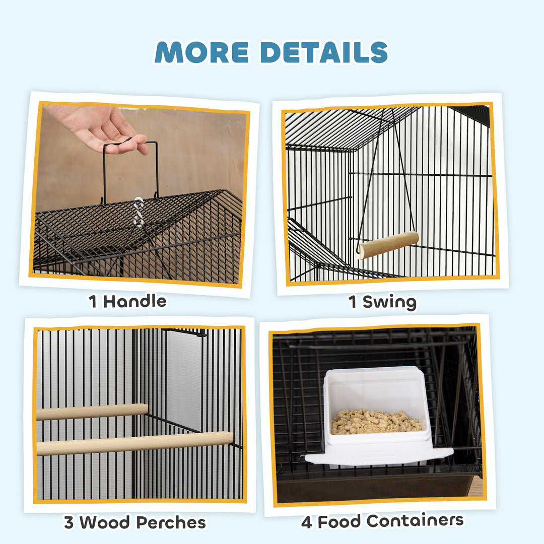 Metal Bird Cage with Plastic Swing, Perch, Food Container, Tray, Handle, for Finches, Canaries, Budgies, 43 x 32.5 x 163