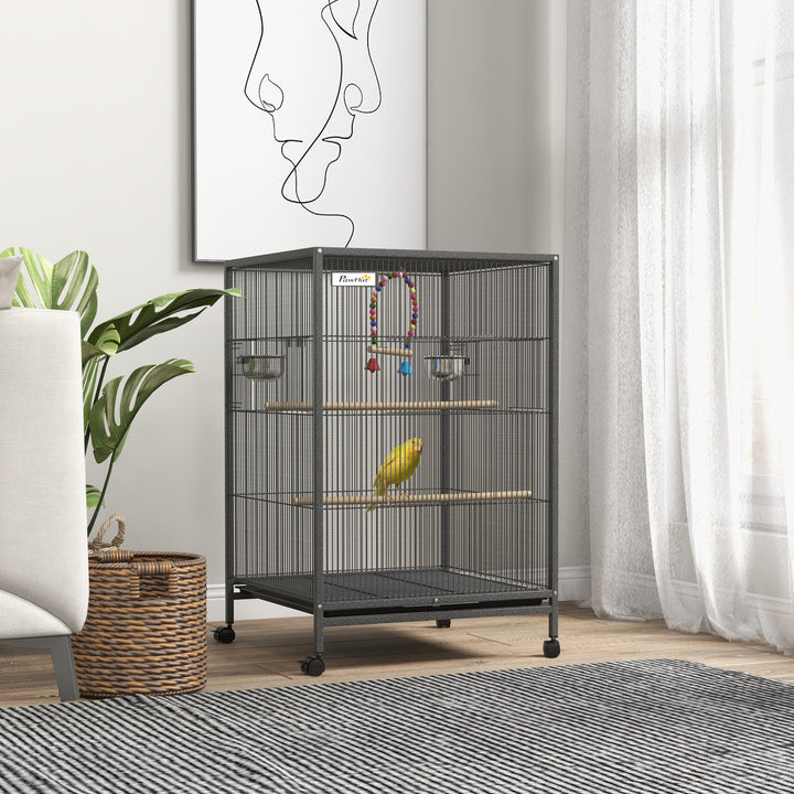 Bird Cage, Budgie Cage, with Rolling Stand, for Small Birds - Grey