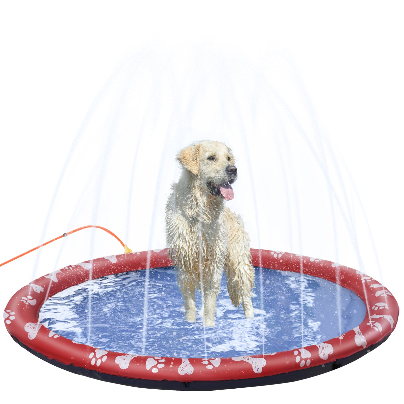 Dog Splash Pad, Pet Sprinkler Mat, Non-Slip Dog Paddling Pool, Foldable Outdoor Sprinkler and Splash Mat Water Play for Garden, Patio, Summer Fun, 170 cm