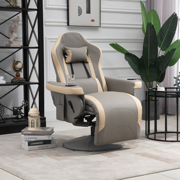 HOMCOM Manual Recliner Chair Armchair PU Leather Lounge Chair w/ Adjustable Leg Rest, 135° Reclining Function, 360° Swivel, Grey