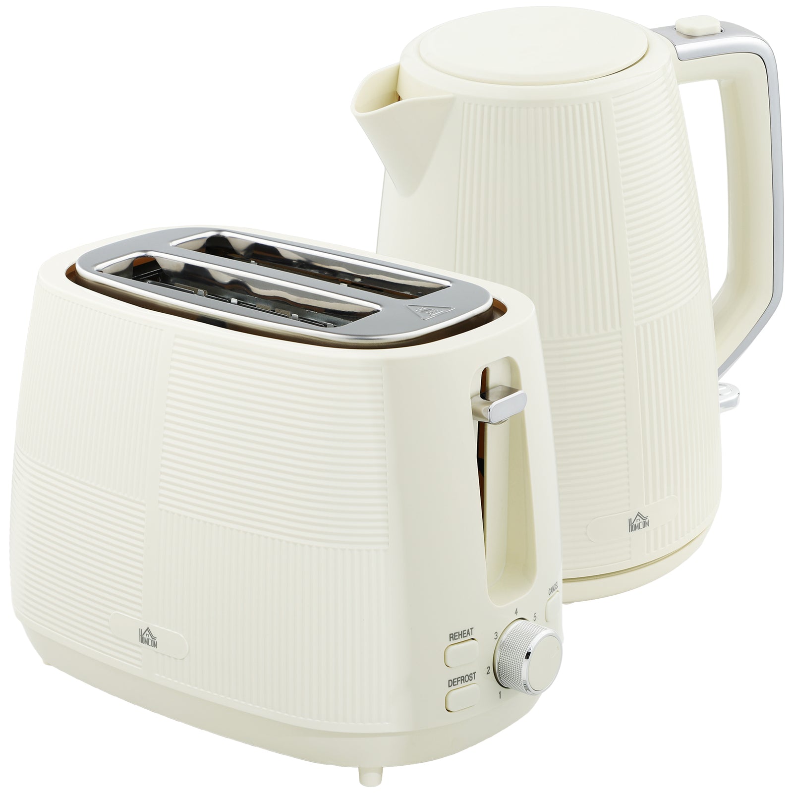 Kettle and Toaster Set, 1.7L 3000W Fast Boil Kettle & 2 Slice Toaster Kitchen Set with 7 Level Browning Controls, Defrost, Reheat, Boil-dry Protection, Cream White