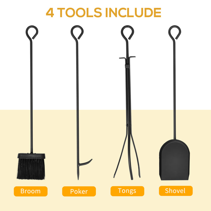 MCL Steel Firewood Log Holder Indoor Outdoor Firewood Rack Fireplace Wood Storage Shelf with 4 Tools, Hooks, Scrolls, Rust-Resistant, Black, 75L x 30W x 60H cm