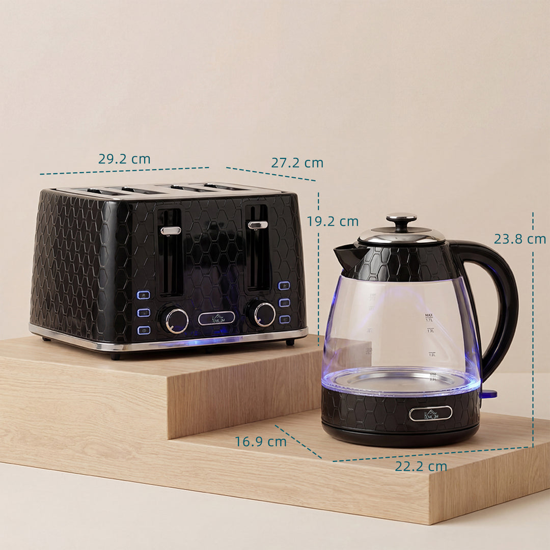 Kettle and Toaster Set, 1.7L 3000W Rapid Kettle with Strix Thermostat, 4 Slice Toaster with 7 Browning Controls