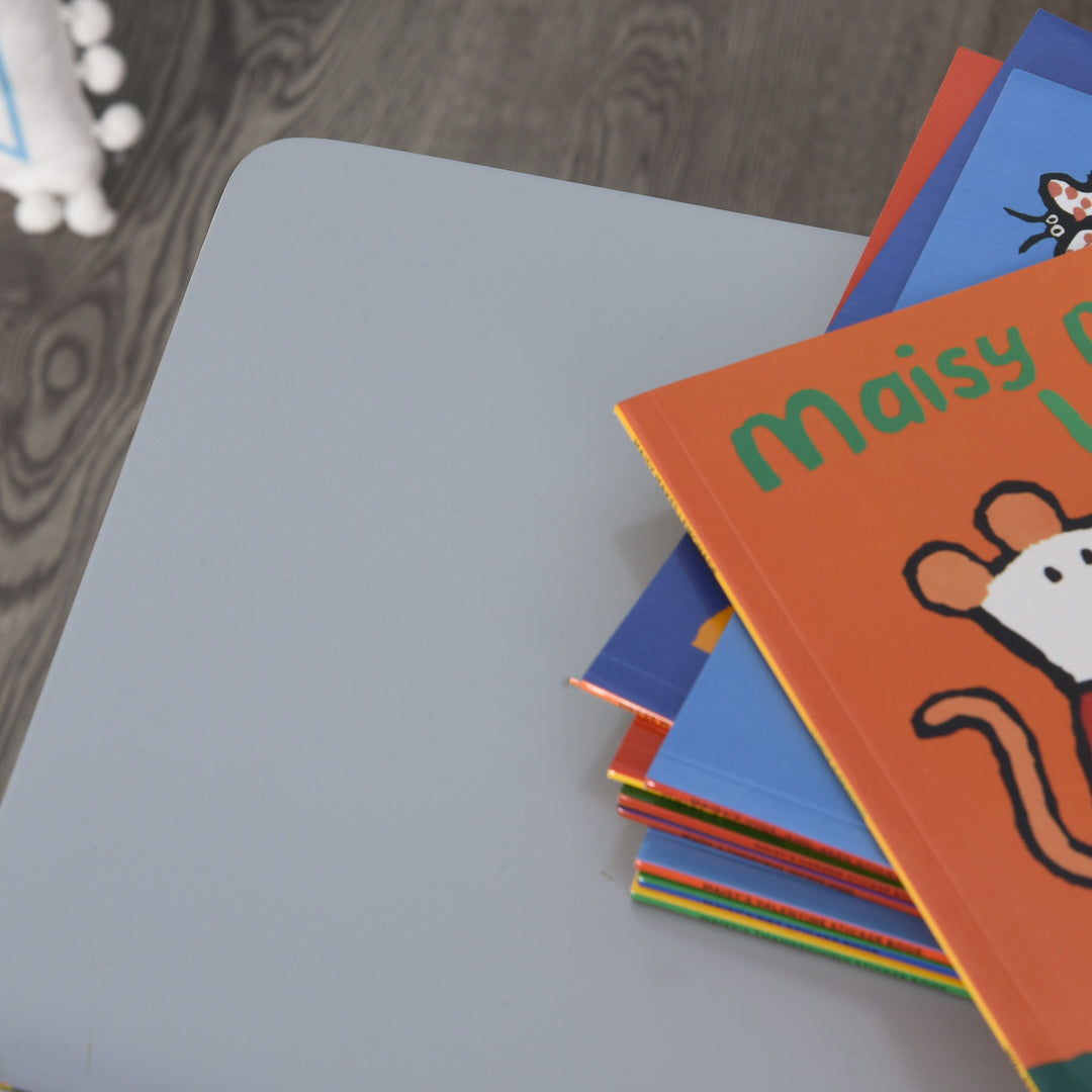 MCL Kids Table and Chair Set 3 Pieces Toddler Preschoolers Desk with 2 Chairs for Indoor Study Rest Snack Time Grey