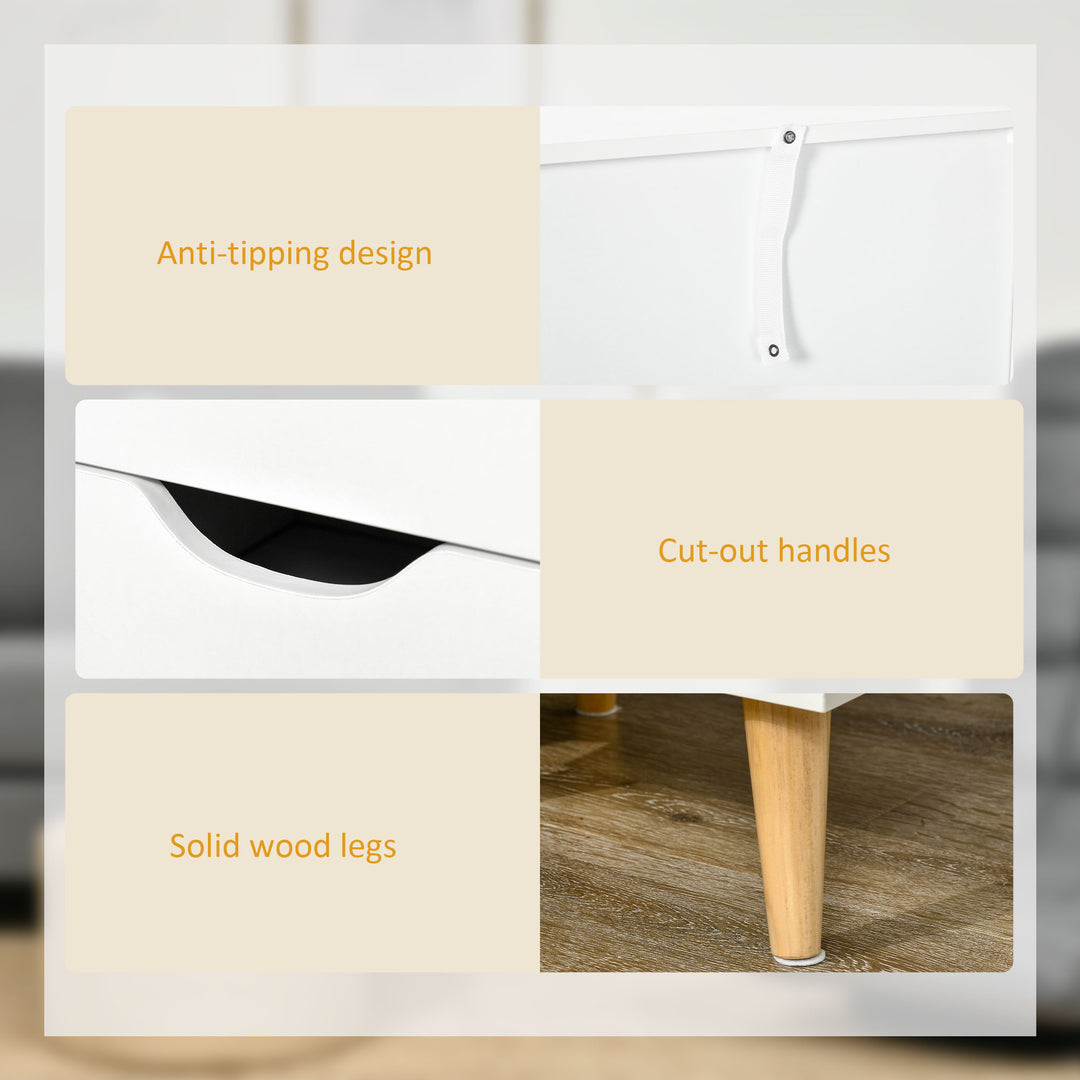 Bedside Table, Bedside Cabinet with 3 Drawers, Small Side Table with Wood Legs and Cut-out Handles for Bedroom, Cream White