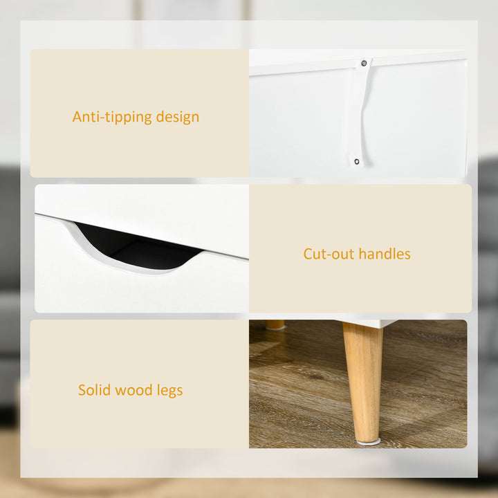 Bedside Table, Bedside Cabinet with 3 Drawers, Small Side Table with Wood Legs and Cut-out Handles for Bedroom, Cream White