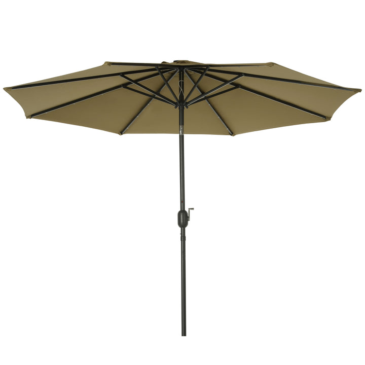 2.7m Patio Garden Umbrella Outdoor Parasol with Tilt Crank and 24 LEDs Lights (Brown)