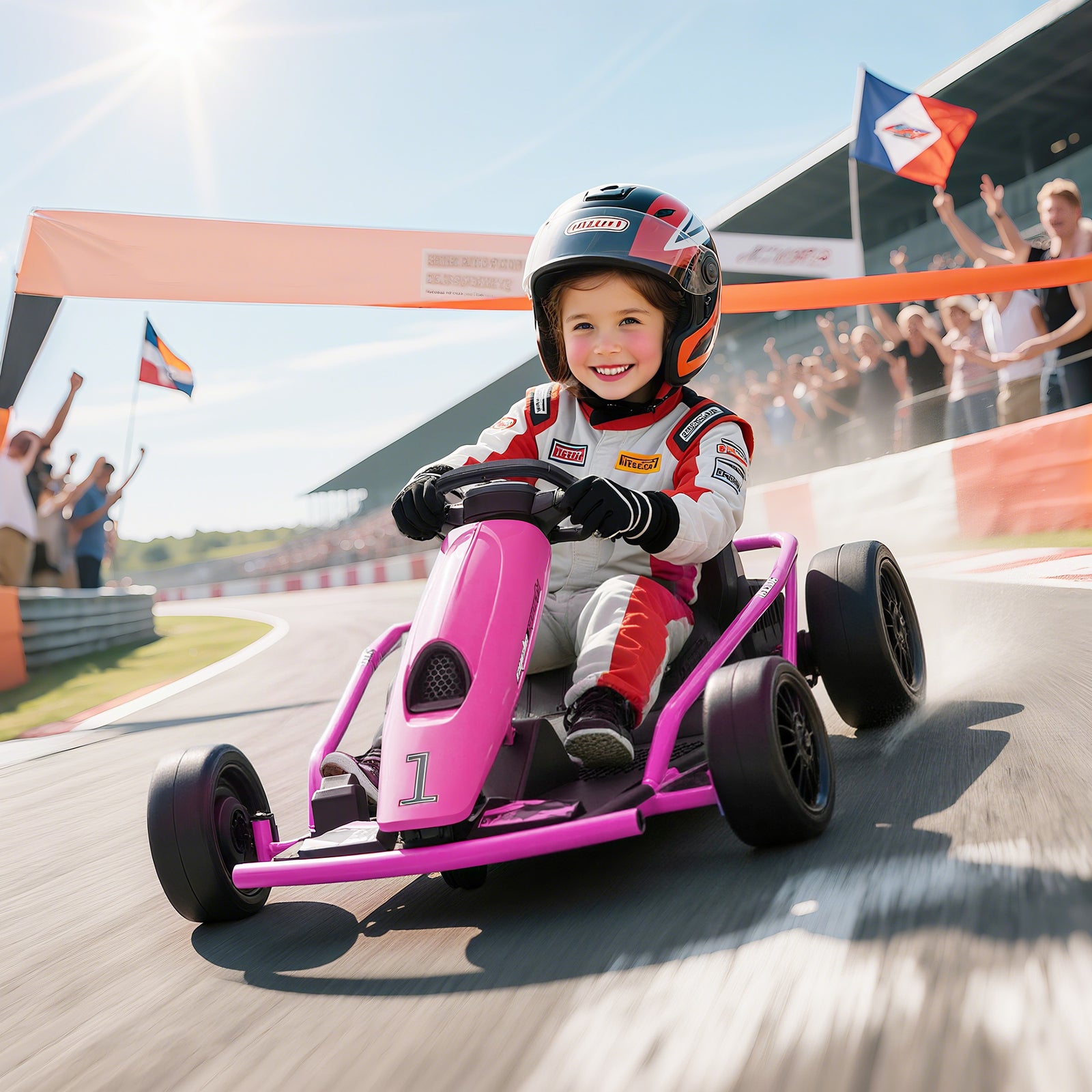 24V Electric Go Kart for Kids, Drift Ride-On Racing Go Kart with 2 Speeds, for Boys Girls Aged 8-12 Years Old, Pink