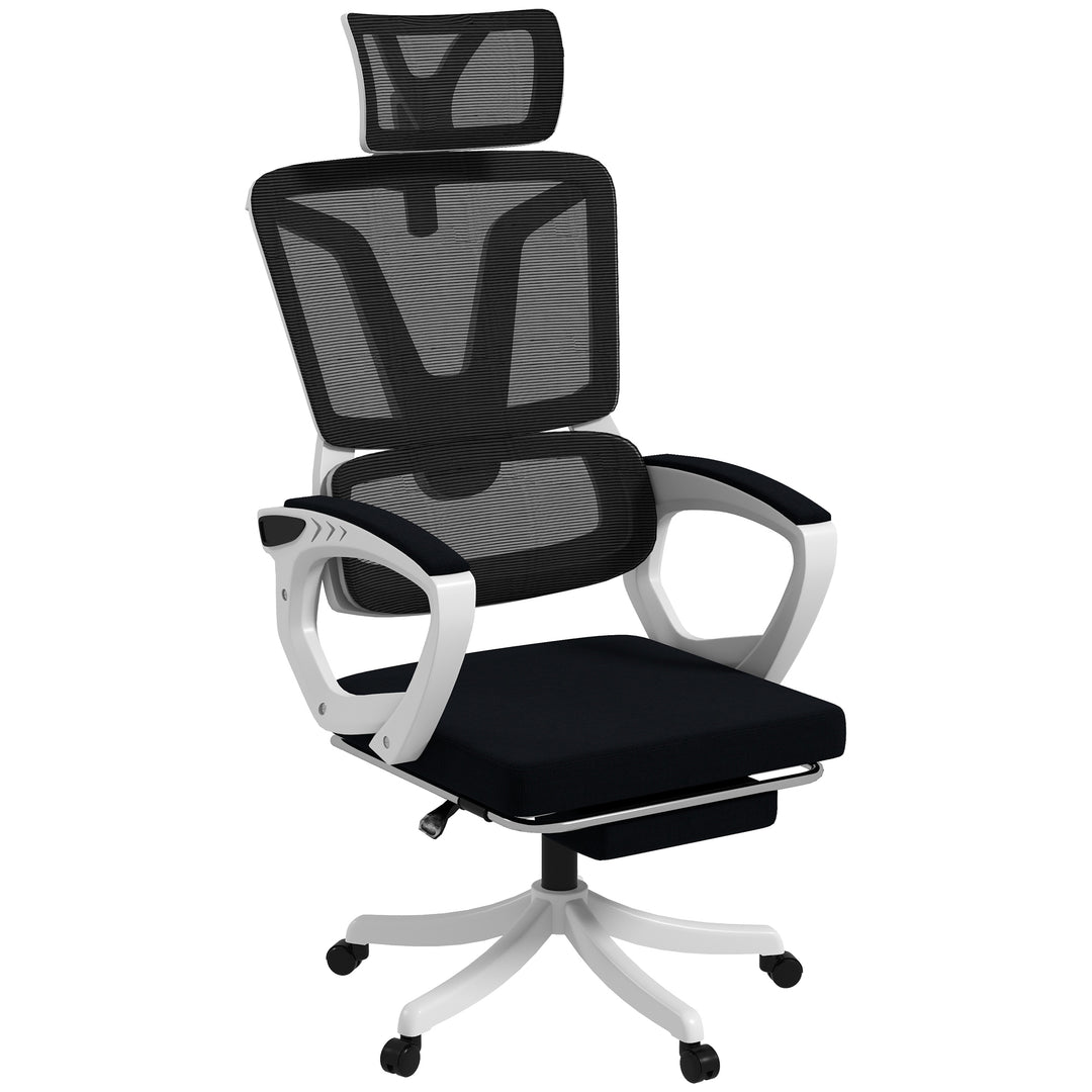Ergonomic Office Chair, High Back Desk Chair, Reclining Mesh Computer Chair with Adjustable Headrest, Lumbar Support, Foot Rest, Swivel Wheels, Adjustable Height, Black