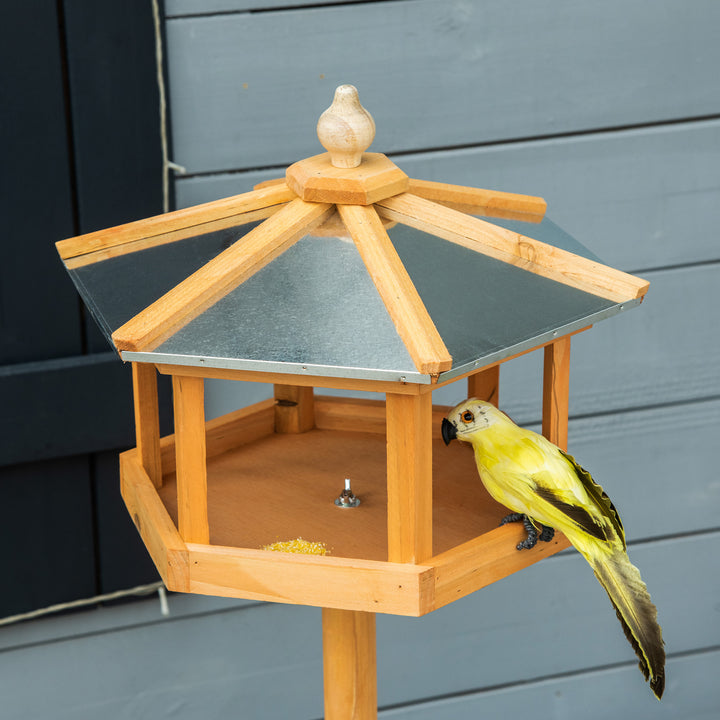 MCL Wooden Bird Table Free Standing Feeder Garden Sheltered Feeding Station Parrot Stand Birdhouse 40x113cm