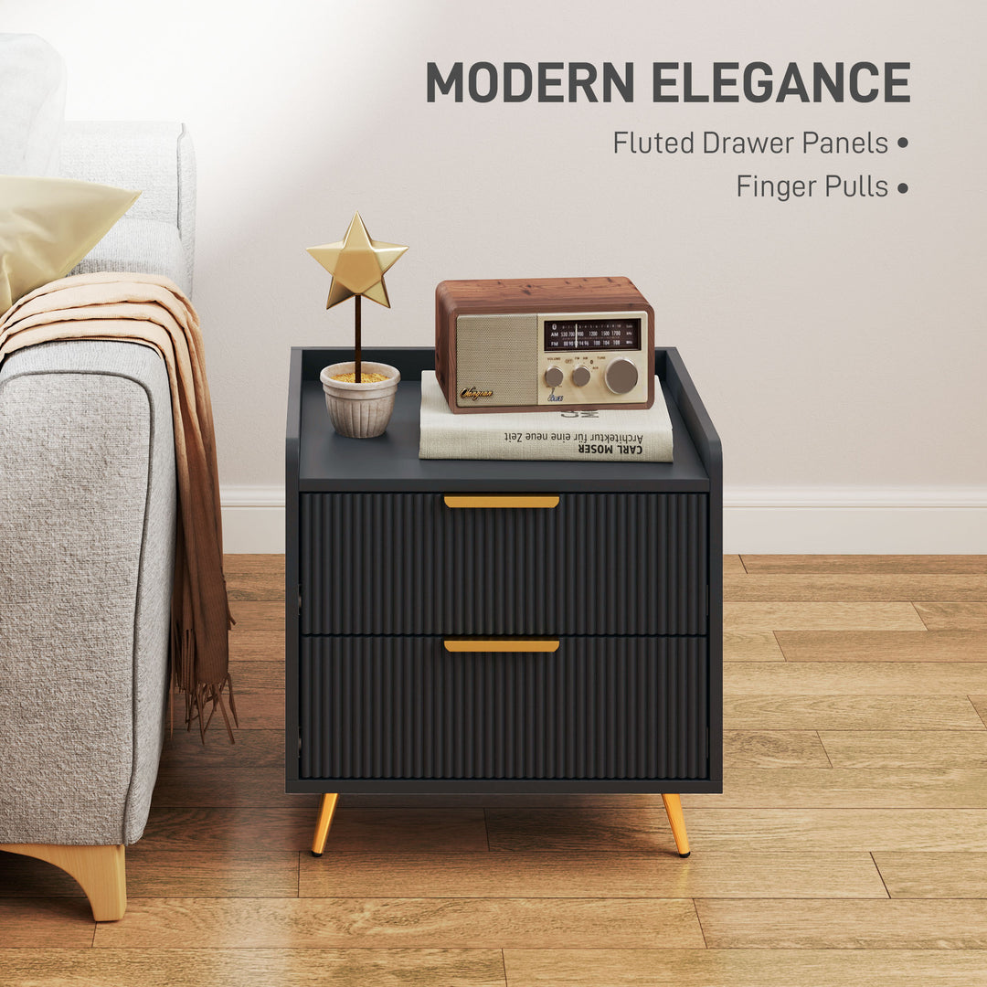 Elegant Two-Drawer Bedside Table Set of 2 - Black