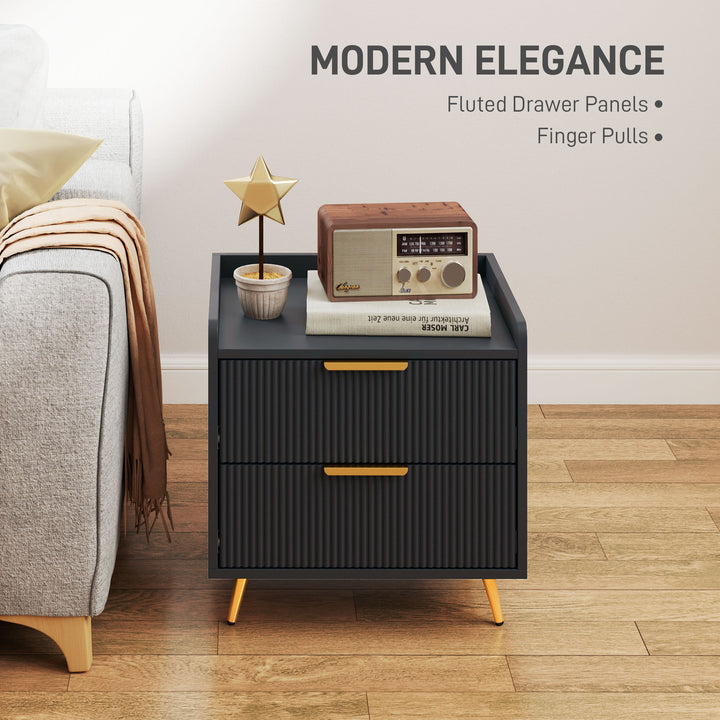 Elegant Two-Drawer Bedside Table Set of 2 - Black