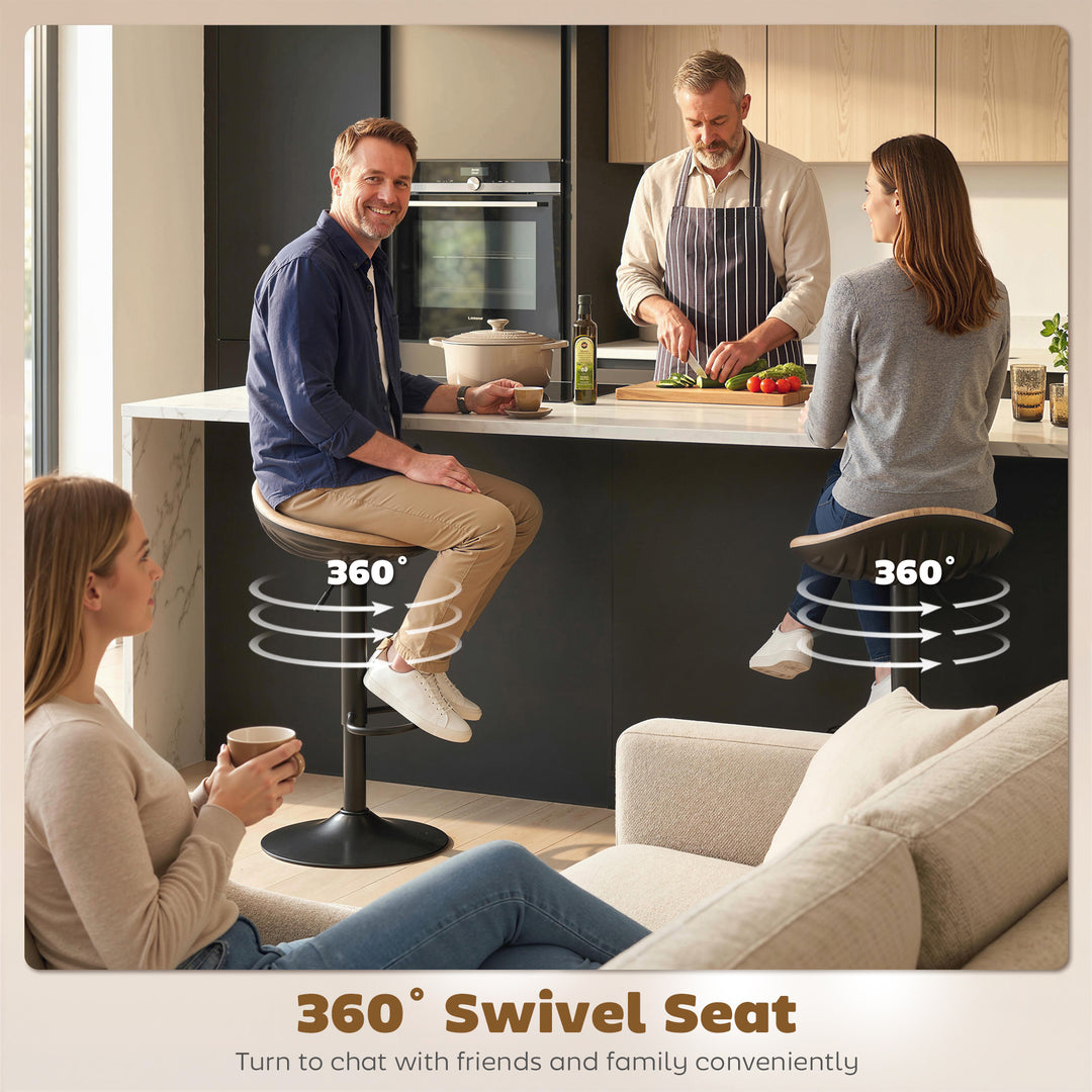 Set of 2 Barstools PU Leather Kitchen Stools with Saddle Seat Height A