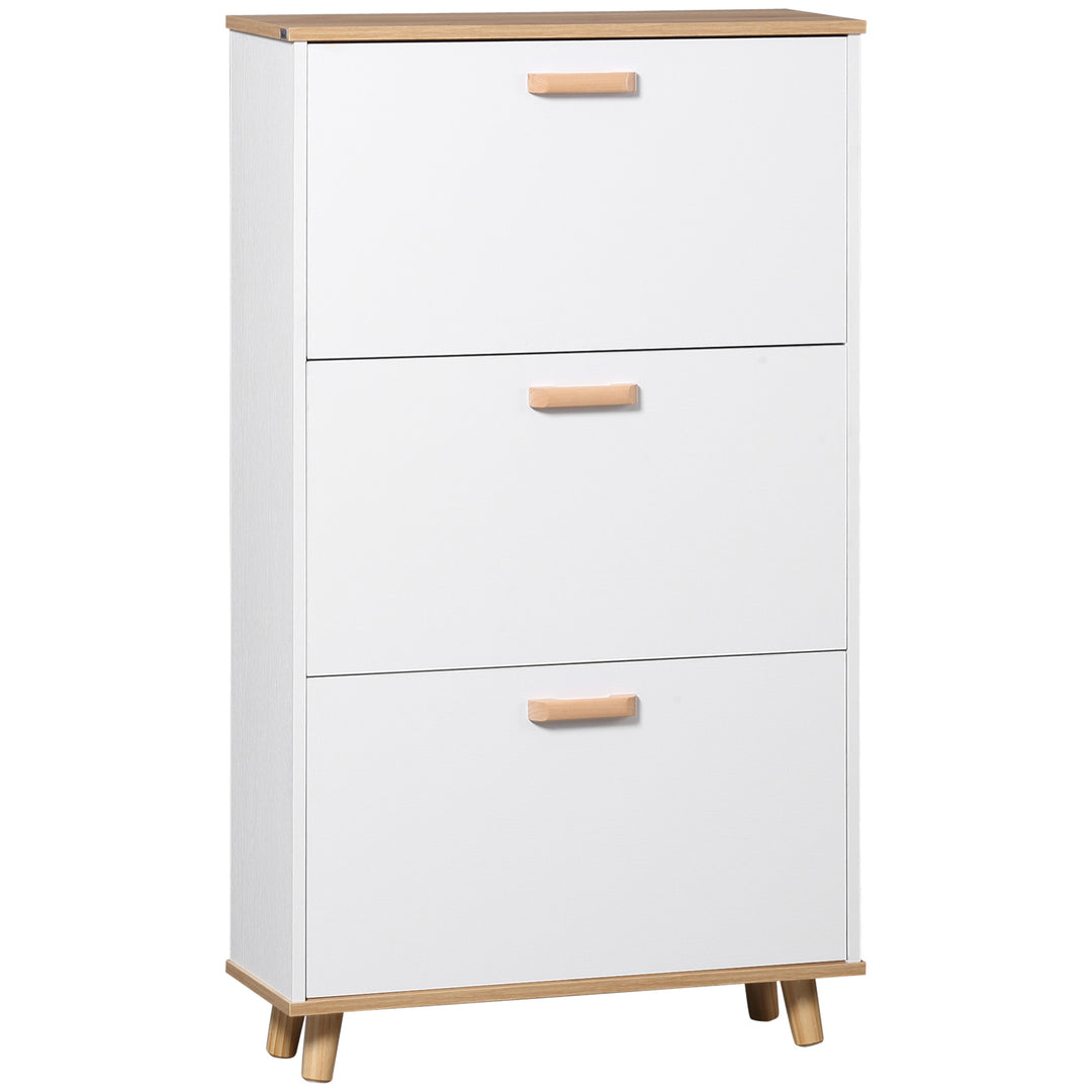 Narrow Shoe Cabinet, Slim Shoe Storage Cabinet with 3 Flip Drawers and Adjustable Shelves, 12 Pair of Shoes Organizer for Hallway, Entryway, White