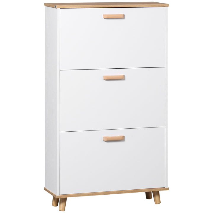 Narrow Shoe Cabinet, Slim Shoe Storage Cabinet with 3 Flip Drawers and Adjustable Shelves, 12 Pair of Shoes Organizer for Hallway, Entryway, White