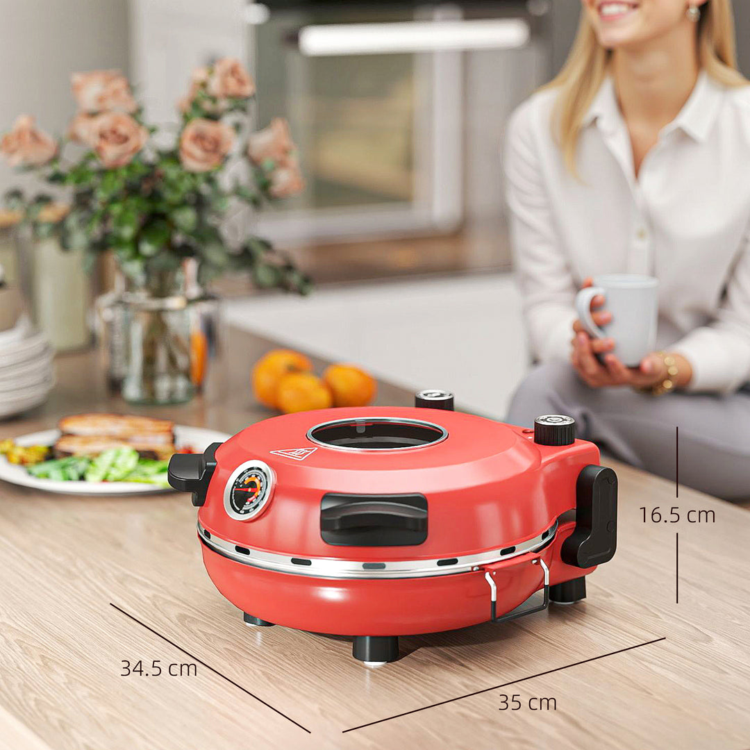 1200W Pizza Oven, 12 Inch Electric Pizza Maker with Viewing Window, Dual Knob Temp & Timer Control, Overheat Protection, Red