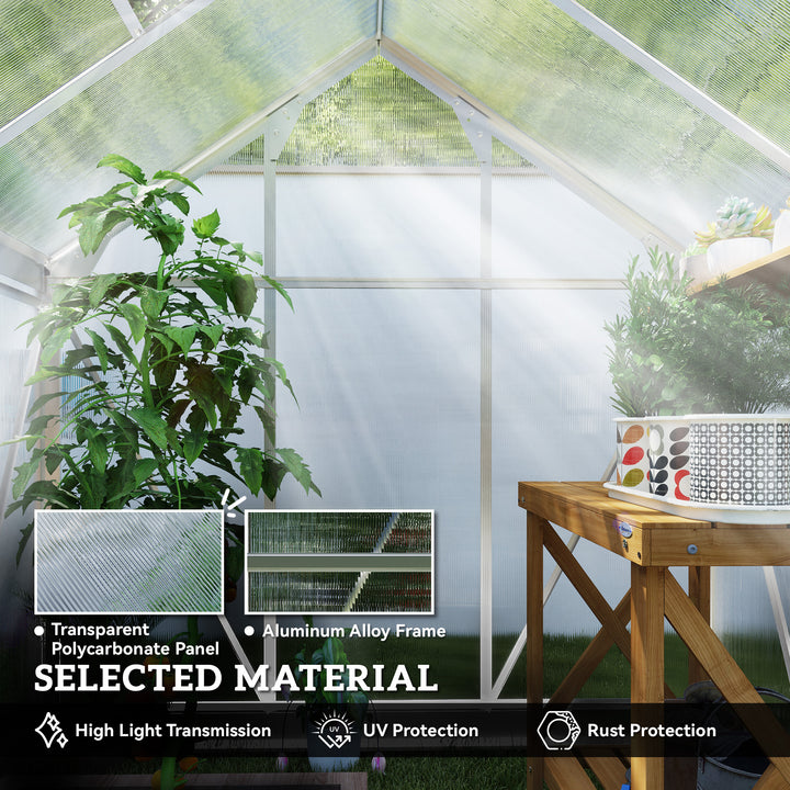 Polycarbonate Greenhouse, Large Walk-In Green House with Slide Door an
