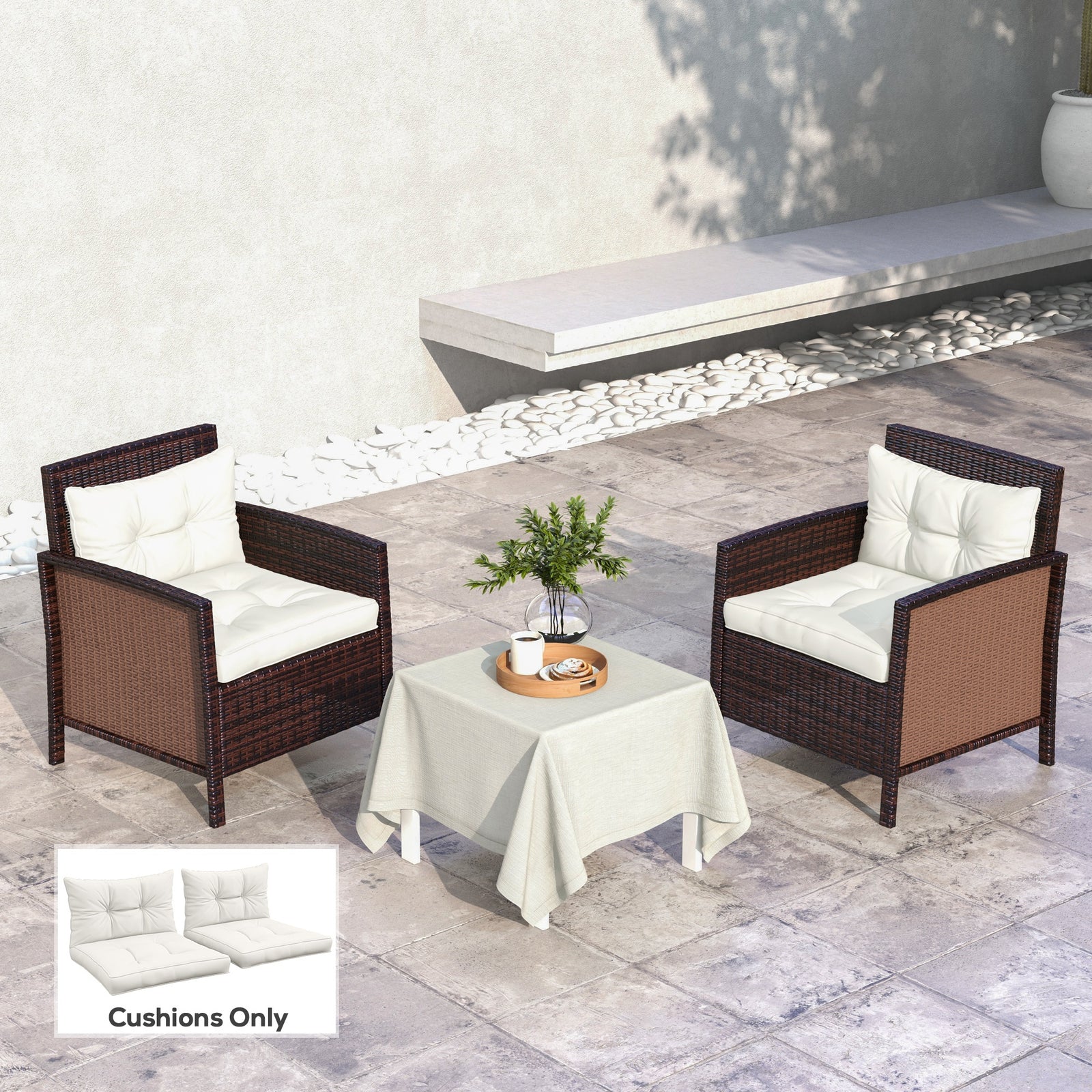 2-Piece Seat Cushions Back Pillows Replacement, Patio Chair Cushions Set for Indoor Outdoor, White