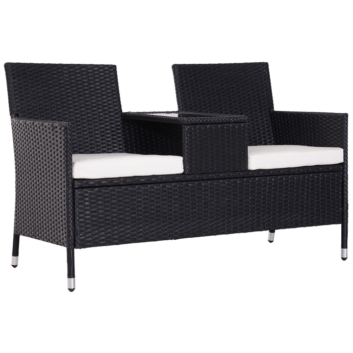 2-Seater Rattan Chair Set W/Middle Tea Table-Black