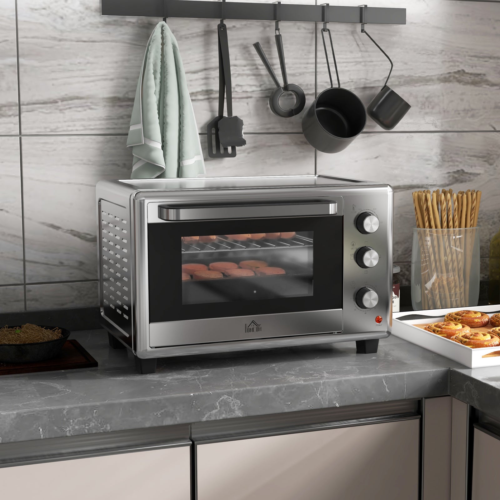 30L 60-230℃ Mini Electric Oven, with Accessories - Silver Tone