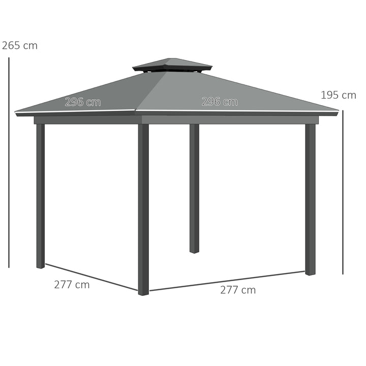 3 x 3(m) Patio Gazebo Canopy Garden Pavilion Tent Shelter Marquee with 2 Tier Roof, Netting and Curtains, Light Grey