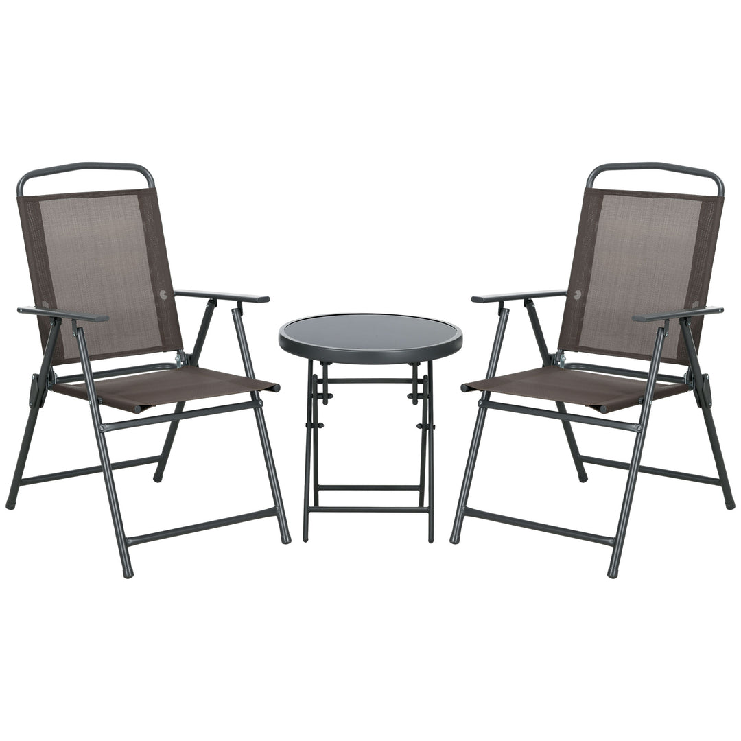 Three-Piece Garden Seat Set, with Glass-Top Table - Brown