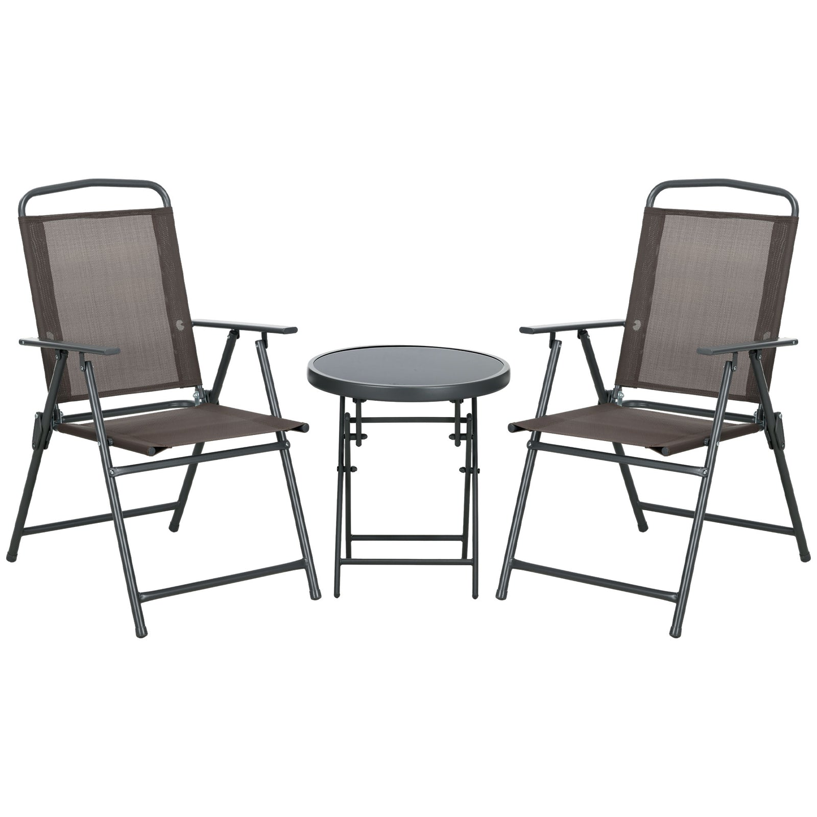 Three-Piece Garden Seat Set, with Glass-Top Table - Brown