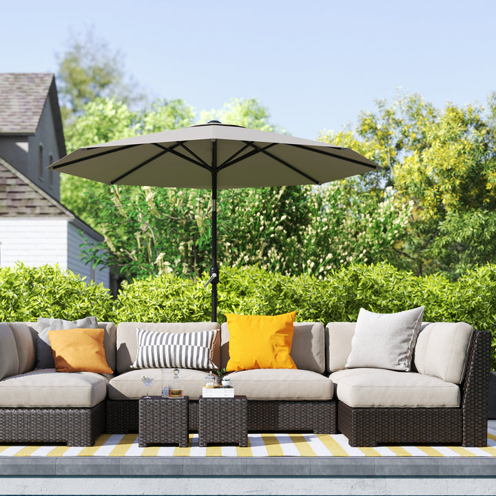 2.6M Garden Parasol Umbrella with Tilt and Crank, Outdoor Sun Parasol Sunshade Shelter with Aluminium Frame, Light Grey