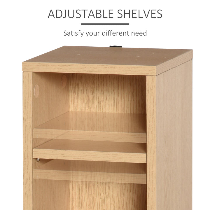204 CD Media Display Shelf Unit Set of 2 Blu-Ray Tower Rack w/ Adjustable Shelves Bookcase Storage Organiser, Natural Wood Colour