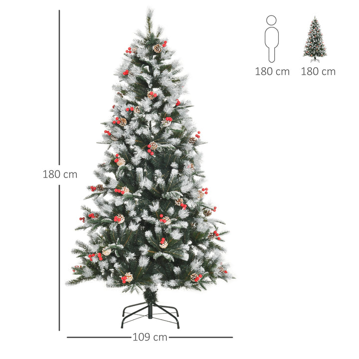 MCL 6FT Artificial Snow Dipped Christmas Tree Xmas Pencil Tree Holiday Home Party Decoration with Foldable Feet Red Berries White Pinecones, Green