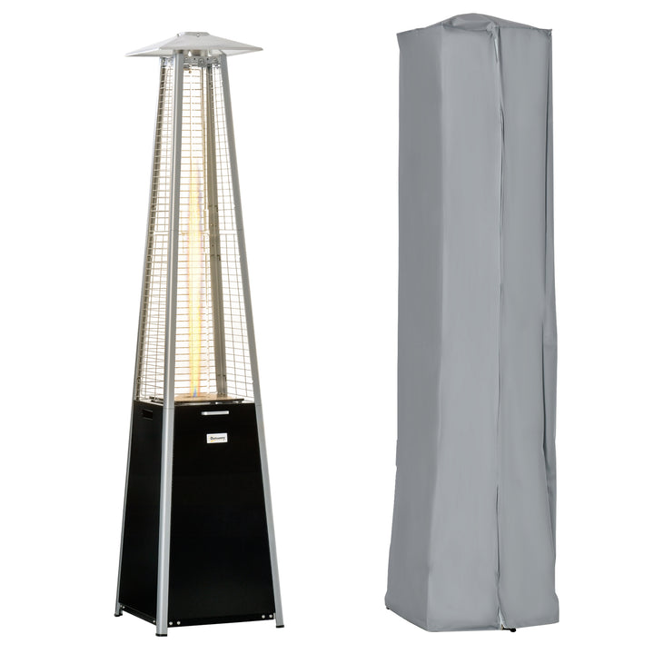 11.2KW Outdoor Patio Gas Heater Freestanding Pyramid Propane Heater Garden Tower Heater with Wheels, Dust Cover, Regulator and Hose, Black, 50 x 50 x 225cm