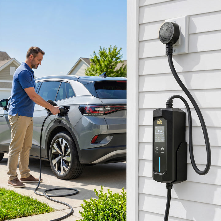 EV Charger Type 2 to 3 Pin Plug, 10 m, 2.8 kW, 6-13 A, Electric Car Ch