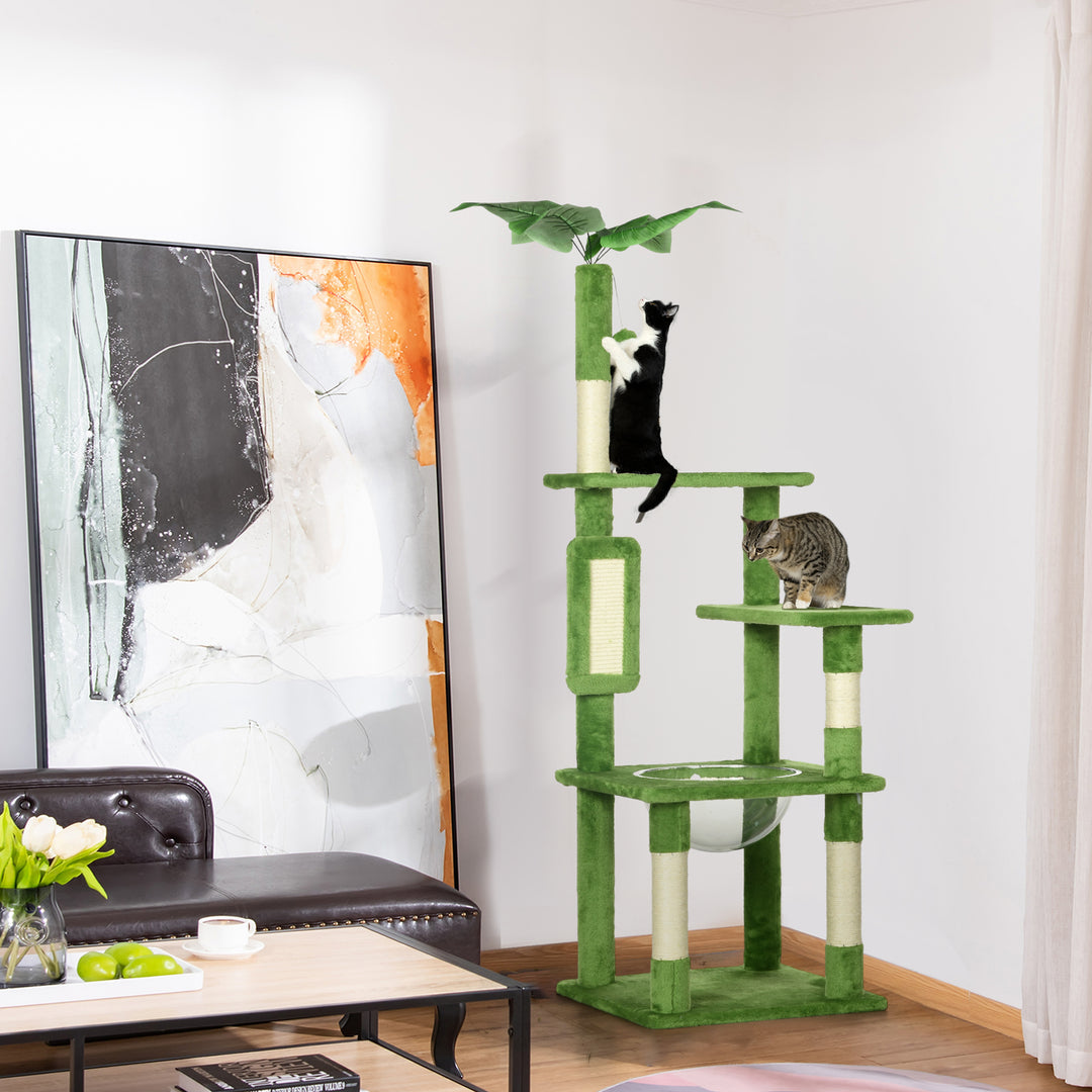 PawHut 142cm Cat Tree Tower, with Scratching Post, Hammock, Toy Ball, Platforms