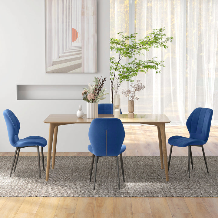 Set of Four Velvet Relaxed Tub Dining Chairs - Dark Blue