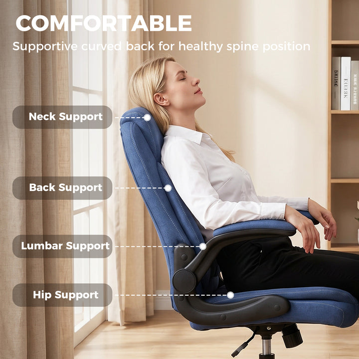 Linen-Look Computer Desk Chair, Executive Office Chair with Flip-Up Ar