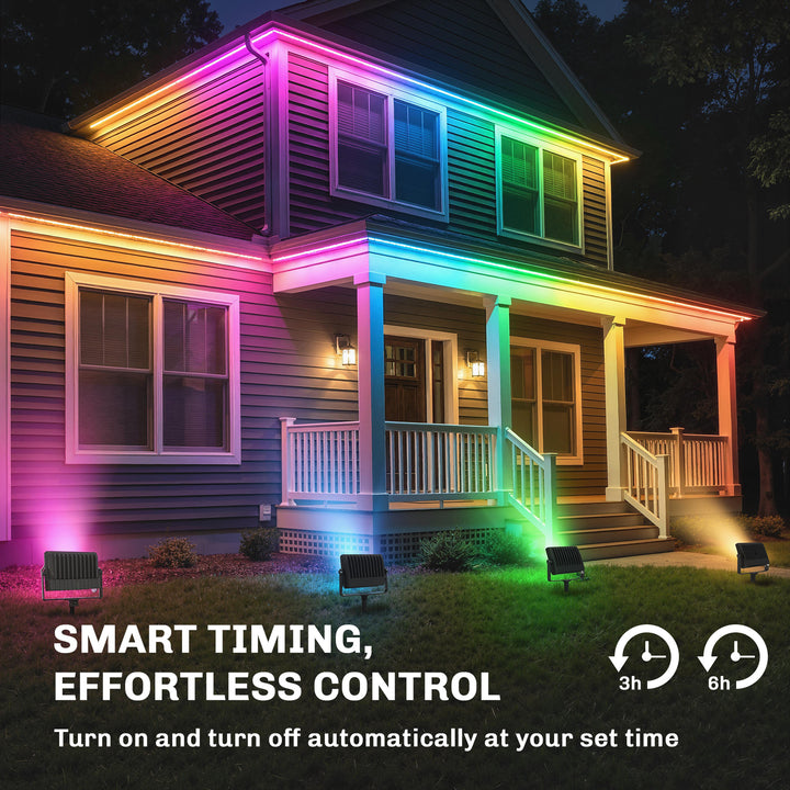 32W LED Floodlights, Linkable 4-Pack Landscape Lighting with Remote Co