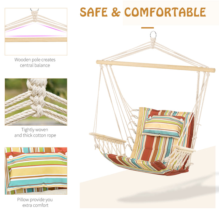 Outsunny Hanging Hammock Chair Swing Chair Thick Rope Frame Safe Wide Seat Indoor Outdoor Home, Patio, Yard, Garde Spot Stylish Multi