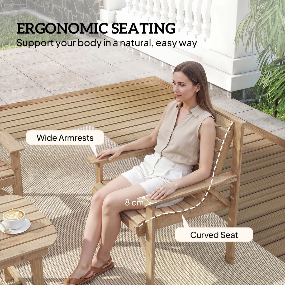 4 Piece Wooden Garden Furniture Set, Outdoor Garden Sofa Set with 2 Ar