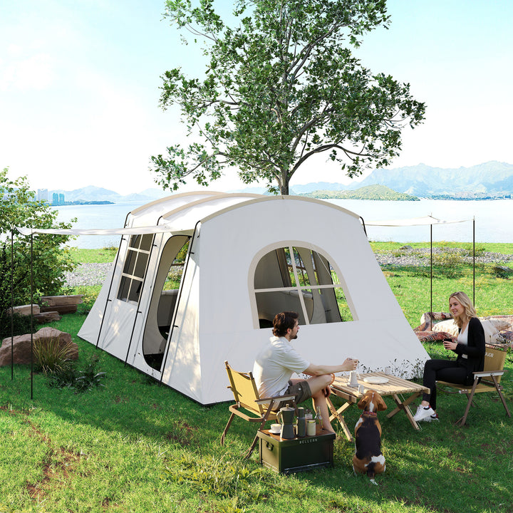 4 Man Tunnel Tent, Family Camping Tent with Porch, Bedroom and Living Area, Sewn in Groundsheet, 3000mm Waterproof, Portable with Bag for Hiking, Festival, Backpacking, Khaki