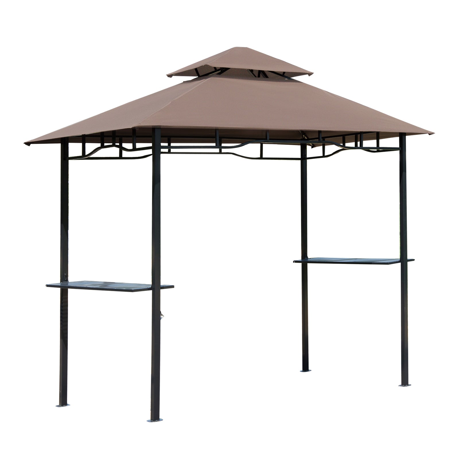 2.5x1.5m (8'x5') Grill Gazebo Canopy, Double Tiered Outdoor BBQ Gazebo Shelter with 2 Side Shelves for Garden, Patio, Barbecue, Picnic, Coffee
