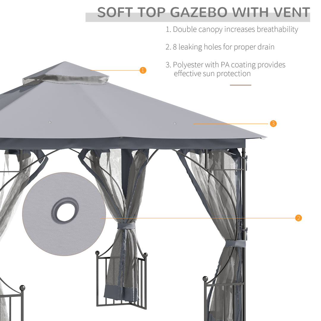 MCL 3 x 3(m) Garden Gazebo Patio Party Tent Shelter Outdoor Canopy Double Tier Sun Shade Metal Frame Netting, Light Grey