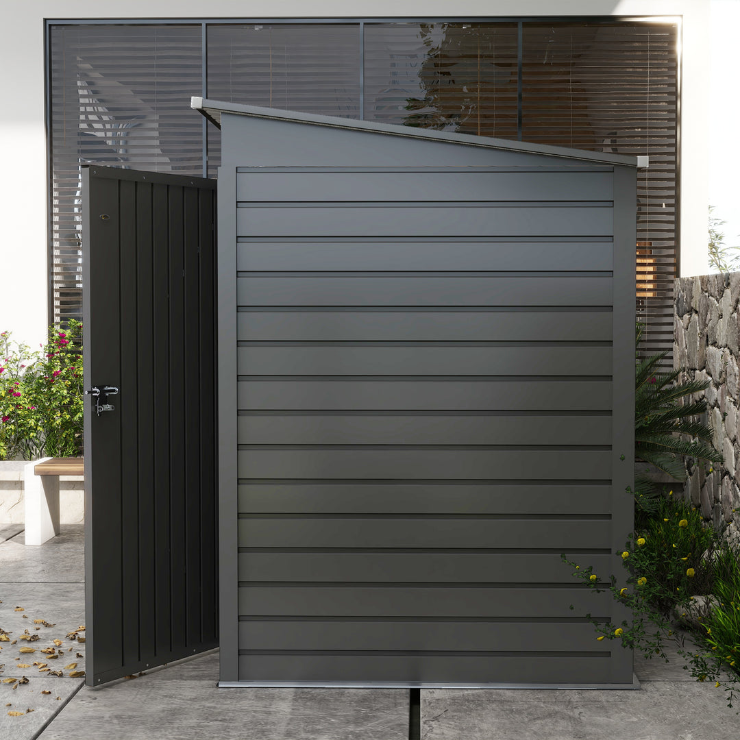 4 x 6ft Galvanised Metal Garden Shed, with Locking Door - Grey