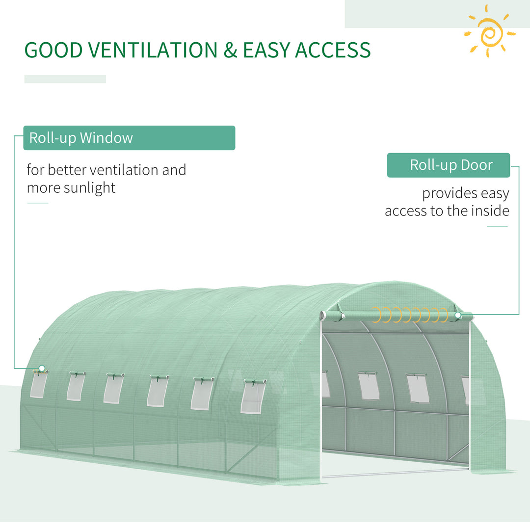 6 x 3 x 2 m Polytunnel Greenhouse with Roll-up Door and 12 Mesh Windows, Walk-in Garden Tunnel Warm House Tent with UV-resistant PE Cover and Galvanised Steel Frame, Green