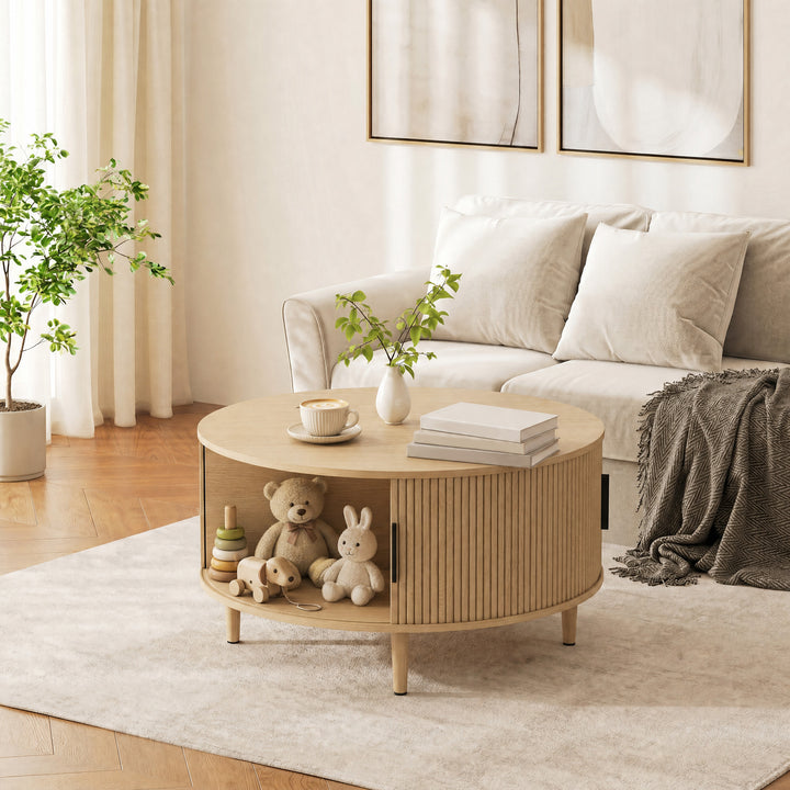 Coffee Table with Lift Top and Hidden Storage, Round Centre Table with