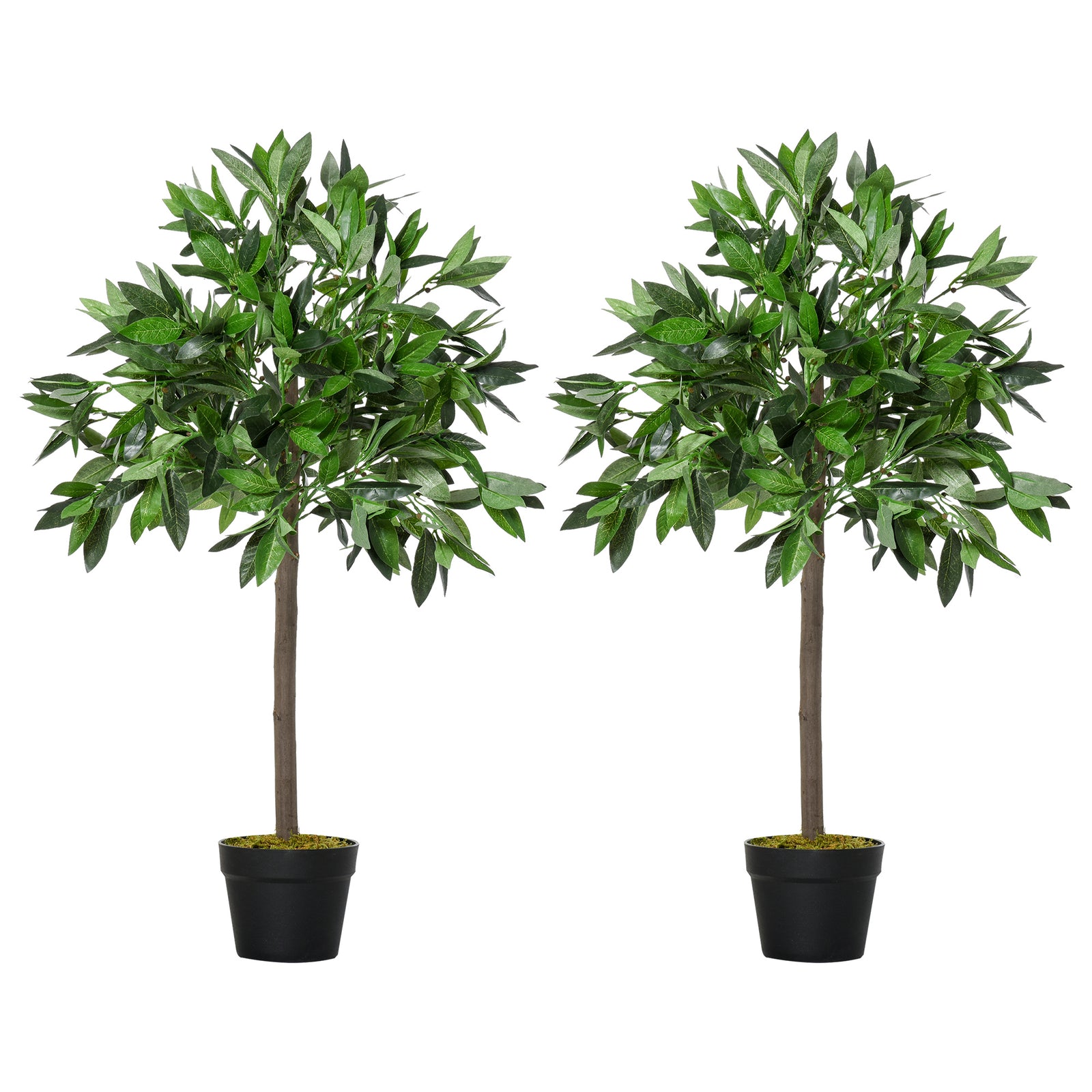 Artificial Bay Laurel Topiary Trees w/ Pot Fake, Set Of 2 90cm/3FT Indoor Greenery Plant Home Office Garden Decor Green