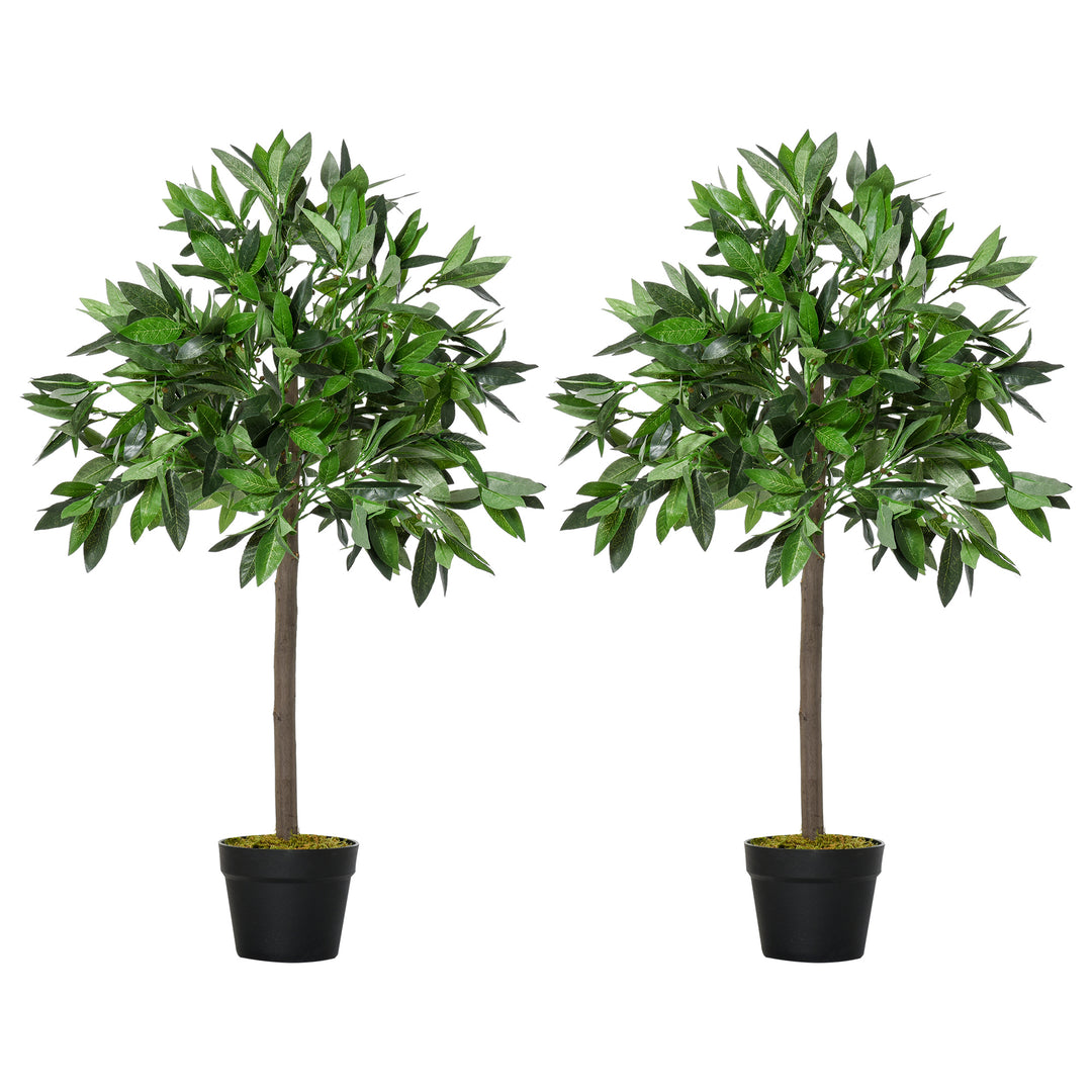 MCL Artificial Bay Laurel Topiary Trees w/ Pot Fake, Set Of 2 90cm/3FT Indoor Greenery Plant Home Office Garden Decor Green